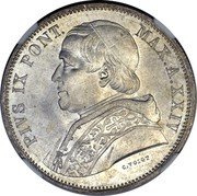 Italy 5 Lira Pio IX 1870 R XXIV KM# 1385 PIUS IX PONT MAX A XXIV C VOIGT coin obverse Italy 5 Lira Pio IX 1870 R XXIV KM# 1385 PIUS IX PONT MAX A XXIV C VOIGT coin obverse