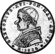 Italy 5 Scudo Gregory XVI 1834 R IV; Bowers and Merena Guia sale 3-88 XF (cleaned) realized $12,650 KM# 1105 GREGORIVS XVI PON MAX AN IV R 1834 coin obverse Italy 5 Scudo Gregory XVI 1834 R IV; Bowers and Merena Guia sale 3-88 XF (cleaned) realized $12,650 KM# 1105 GREGORIVS XVI PON MAX AN IV R 1834 coin obverse