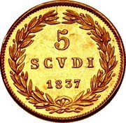 Italy 5 Scudo Gregory XVI 1837 R VII KM# 1107 5 SCVDI 1837 coin reverse Italy 5 Scudo Gregory XVI 1837 R VII KM# 1107 5 SCVDI 1837 coin reverse