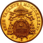 Italy 5 Scudo Sede Vacante (1846) R MDCCCXXXXVI KM# 1115 SEDE VACANTE MDCCCXXXXVI R NIC C coin obverse Italy 5 Scudo Sede Vacante (1846) R MDCCCXXXXVI KM# 1115 SEDE VACANTE MDCCCXXXXVI R NIC C coin obverse