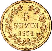 Italy 5 Scudo Pius IX 1854 R IX KM# 1116 5 SCVDI 1854 coin reverse Italy 5 Scudo Pius IX 1854 R IX KM# 1116 5 SCVDI 1854 coin reverse