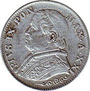 Italy 5 Soldo (25 Centesimi) Pius IX 1867 R XXI KM# 1375 PIVS IX PON MAX A XXI coin obverse Italy 5 Soldo (25 Centesimi) Pius IX 1867 R XXI KM# 1375 PIVS IX PON MAX A XXI coin obverse