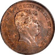 Italy 5 Tornesi Ferdinando II 1839 KM# 305 FERDINANDVS II.D G REGNI VTR.SIC. ET HIER.REX coin obverse Italy 5 Tornesi Ferdinando II 1839 KM# 305 FERDINANDVS II.D G REGNI VTR.SIC. ET HIER.REX coin obverse