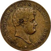 Italy 5 Tornesi Ferdinando II 1841 KM# 349 FERDINANDVS II D.G. REGNI VTR SIC ET HIER REX coin obverse Italy 5 Tornesi Ferdinando II 1841 KM# 349 FERDINANDVS II D.G. REGNI VTR SIC ET HIER REX coin obverse