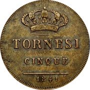 Italy 5 Tornesi Ferdinando II 1841 KM# 349 TORNESI CINQUE 1841 coin reverse Italy 5 Tornesi Ferdinando II 1841 KM# 349 TORNESI CINQUE 1841 coin reverse