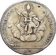 Italy 50 Bolognini Pius VI 1785 KM# 305 S PETRONIVS BONON PROT 50 coin reverse Italy 50 Bolognini Pius VI 1785 KM# 305 S PETRONIVS BONON PROT 50 coin reverse