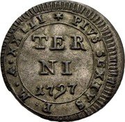 Italy 6 Baiocchi Pius VI Terni 1797 XXIII KM# 3 PIVS SEXTUS P M A XXIII TER NI 1797 coin obverse Italy 6 Baiocchi Pius VI Terni 1797 XXIII KM# 3 PIVS SEXTUS P M A XXIII TER NI 1797 coin obverse