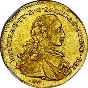 Italy 6 Ducati Ferdinando IV 1768 BP//C-RC KM# 174 FERDINANDVS IV D G SICILLAR ET HIE REX H I coin obverse Italy 6 Ducati Ferdinando IV 1768 BP//C-RC KM# 174 FERDINANDVS IV D G SICILLAR ET HIE REX H I coin obverse
