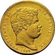 Italy 6 Ducati Ferdinando II 1835 KM# 310 FERDINANDVS II DEI GRATIA REX 1833 coin obverse Italy 6 Ducati Ferdinando II 1835 KM# 310 FERDINANDVS II DEI GRATIA REX 1833 coin obverse