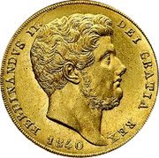 Italy 6 Ducati Ferdinando II 1840 KM# 347 FERDINANDVS II DEI GRATIA REX. coin obverse Italy 6 Ducati Ferdinando II 1840 KM# 347 FERDINANDVS II DEI GRATIA REX. coin obverse