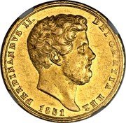 Italy 6 Ducati Ferdinando II 1851 KM# 354 FERDINANDVS II DEI GRATIA REX 1851 coin obverse Italy 6 Ducati Ferdinando II 1851 KM# 354 FERDINANDVS II DEI GRATIA REX 1851 coin obverse