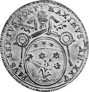 Italy 60 Baiocchi Macerata Coinage 1799 XXV KM# 2 PIVS SEXTVS PONT MAXIMVS AN XXV coin obverse Italy 60 Baiocchi Macerata Coinage 1799 XXV KM# 2 PIVS SEXTVS PONT MAXIMVS AN XXV coin obverse