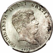 Italy 60 Grana Ferdinando II 1st portrait 1833 KM# 308 FERDINANDVS II DEI GRATIA REX 1833 coin obverse Italy 60 Grana Ferdinando II 1st portrait 1833 KM# 308 FERDINANDVS II DEI GRATIA REX 1833 coin obverse