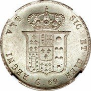 Italy 60 Grana Ferdinando II 1st portrait 1833 KM# 308 REGNI VTR SIC ET HIER G 60 coin reverse Italy 60 Grana Ferdinando II 1st portrait 1833 KM# 308 REGNI VTR SIC ET HIER G 60 coin reverse