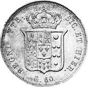 Italy 60 Grana Ferdinando II 1836 KM# 324 REGNI VTR SIC ET HIER G 60 coin reverse Italy 60 Grana Ferdinando II 1836 KM# 324 REGNI VTR SIC ET HIER G 60 coin reverse