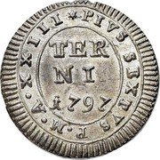 Italy 8 Baiocchi Pius VI Terni 1797 XXIII KM# 4 PIVS SEXTUS P M A XXIII TER NI 1797 coin obverse Italy 8 Baiocchi Pius VI Terni 1797 XXIII KM# 4 PIVS SEXTUS P M A XXIII TER NI 1797 coin obverse