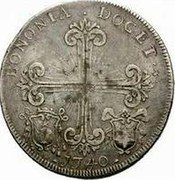 Italy 80 Bolognia (4 Lire; Scudo) Benedict XIV 1740 KM# 223 BONONIA DOCET 1740 coin reverse Italy 80 Bolognia (4 Lire; Scudo) Benedict XIV 1740 KM# 223 BONONIA DOCET 1740 coin reverse