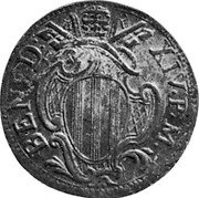 Italy Baiocco Benedict XIV. Ravenna 1747 KM# 9 BENED XIV P M coin obverse Italy Baiocco Benedict XIV. Ravenna 1747 KM# 9 BENED XIV P M coin obverse