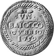 Italy Baiocco Clement XIII 1759 I KM# 163 VN BAIOCCO GVBBIO 1759 coin reverse Italy Baiocco Clement XIII 1759 I KM# 163 VN BAIOCCO GVBBIO 1759 coin reverse