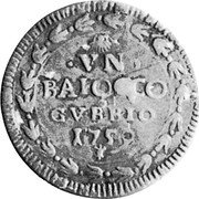 Italy Baiocco Clement XIII 1759 I KM# 162 VN BAIOCCO GVBBIO 1759 coin reverse Italy Baiocco Clement XIII 1759 I KM# 162 VN BAIOCCO GVBBIO 1759 coin reverse