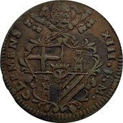 Italy Baiocco Clement XIII 1759 KM# 164 CLEMENS XIII P M coin obverse Italy Baiocco Clement XIII 1759 KM# 164 CLEMENS XIII P M coin obverse
