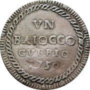 Italy Baiocco Clement XIII 1759 KM# 160 VN BAIOCCO GVBBIO 1759 coin reverse Italy Baiocco Clement XIII 1759 KM# 160 VN BAIOCCO GVBBIO 1759 coin reverse