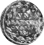 Italy Baiocco Clement XIII 1759 KM# 165 VN BAIOCCO GVBBIO 1759 coin reverse Italy Baiocco Clement XIII 1759 KM# 165 VN BAIOCCO GVBBIO 1759 coin reverse
