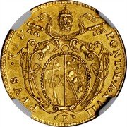 Italy Doppia Pio VII (1816) B XVII KM# 1077 PIVS VII PONT M A X VII R coin obverse Italy Doppia Pio VII (1816) B XVII KM# 1077 PIVS VII PONT M A X VII R coin obverse