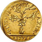 Italy Doppia D'oro (30 Paoli) Pius VI. Bologna 1778 KM# 282 PIVS VI PONT MAXIM 1778 coin obverse Italy Doppia D'oro (30 Paoli) Pius VI. Bologna 1778 KM# 282 PIVS VI PONT MAXIM 1778 coin obverse