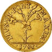 Italy Doppia D'oro Pius VI 1788 KM# 314 PIVS VI PONT MAXIM 1788 coin obverse Italy Doppia D'oro Pius VI 1788 KM# 314 PIVS VI PONT MAXIM 1788 coin obverse