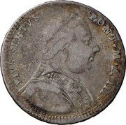 Italy Doppio Giulio (1/5 Scudo) Pius VI 1777 1777-II KM# 1030 PIVS SEXTVS PONT M A III coin obverse Italy Doppio Giulio (1/5 Scudo) Pius VI 1777 1777-II KM# 1030 PIVS SEXTVS PONT M A III coin obverse