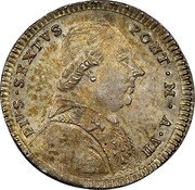 Italy Doppio Giulio (1/5 Scudo) Pius VI 1782 1782-VII KM# 1034 PIVS SEXTVS PONT M A IX coin obverse Italy Doppio Giulio (1/5 Scudo) Pius VI 1782 1782-VII KM# 1034 PIVS SEXTVS PONT M A IX coin obverse