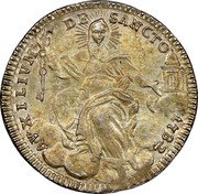 Italy Doppio Giulio (1/5 Scudo) Pius VI 1782 1782-VII KM# 1034 AVXILIVM DE SANCTO 1783 coin reverse Italy Doppio Giulio (1/5 Scudo) Pius VI 1782 1782-VII KM# 1034 AVXILIVM DE SANCTO 1783 coin reverse