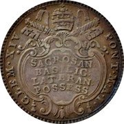 Italy Doppio Giulio (1/5 Scudo) Clement XIV 1769 1769-I KM# 1008 CLEM XIV PONT M A I SACROSAN BASILIC LATERAN POSSESS coin obverse Italy Doppio Giulio (1/5 Scudo) Clement XIV 1769 1769-I KM# 1008 CLEM XIV PONT M A I SACROSAN BASILIC LATERAN POSSESS coin obverse