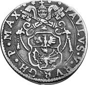 Italy Giulio Paul V 1619 KM# 20 PAVLVS V BVR GH P MAX coin obverse Italy Giulio Paul V 1619 KM# 20 PAVLVS V BVR GH P MAX coin obverse