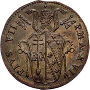 Italy Grosso Pius VII 1816 B MDCCCXVI (1816) XVI KM# 1075 PIVS VII P M A XVII coin obverse Italy Grosso Pius VII 1816 B MDCCCXVI (1816) XVI KM# 1075 PIVS VII P M A XVII coin obverse