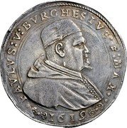 Italy Piastra Paul V 1619 KM# 22 PAVLVS V BVRGHESIVS P MAX 1619 coin obverse Italy Piastra Paul V 1619 KM# 22 PAVLVS V BVRGHESIVS P MAX 1619 coin obverse