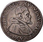 Italy Piastra Gregory XV 1621 NF KM# 39 GREGORIV XV LVDOVISIVS P MAX 1621 coin obverse Italy Piastra Gregory XV 1621 NF KM# 39 GREGORIV XV LVDOVISIVS P MAX 1621 coin obverse