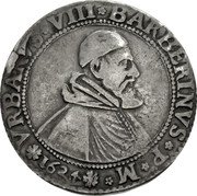 Italy Piastra Urban VIII 1624 KM# 54 BARBERINVS P M VRBANVS VIII 1624 coin obverse Italy Piastra Urban VIII 1624 KM# 54 BARBERINVS P M VRBANVS VIII 1624 coin obverse