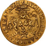 Italy Quadrupla Urbano VIII 1639 KM# 58 ANTONIVS CARD BARBERINVS LEGAT AVEN coin reverse Italy Quadrupla Urbano VIII 1639 KM# 58 ANTONIVS CARD BARBERINVS LEGAT AVEN coin reverse