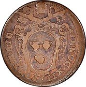Italy Quattrino Gubbio Coinage 1700 X (1700) KM# 76 INNOC XII PONT M A IO coin obverse Italy Quattrino Gubbio Coinage 1700 X (1700) KM# 76 INNOC XII PONT M A IO coin obverse