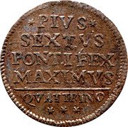 Italy Quattrino Pius VI 1796 KM# 325 PIVS SEXTVS PONT.IFEX MAXIMVS QVATTRINO coin reverse Italy Quattrino Pius VI 1796 KM# 325 PIVS SEXTVS PONT.IFEX MAXIMVS QVATTRINO coin reverse