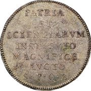 Italy Scudo Benedict XIV ND (1756) XVII KM# M3 PATRIA ET SCIENTIARVM INSTITVTO MAGNIFICE AVCTO S.P.Q.B. coin reverse Italy Scudo Benedict XIV ND (1756) XVII KM# M3 PATRIA ET SCIENTIARVM INSTITVTO MAGNIFICE AVCTO S.P.Q.B. coin reverse