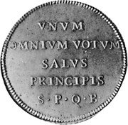 Italy Scudo Benedict XIV ND (1756) XVII KM# M2 VNVM OMNIVM VOTVM SALVS PRINCIPIS S.P.Q.B. coin reverse Italy Scudo Benedict XIV ND (1756) XVII KM# M2 VNVM OMNIVM VOTVM SALVS PRINCIPIS S.P.Q.B. coin reverse