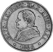 Italy 1 Soldo Pius IX 1866 R XXI KM# 1372.1 PIVS IX PONT MAX ANN XXI 1866 coin obverse Italy 1 Soldo Pius IX 1866 R XXI KM# 1372.1 PIVS IX PONT MAX ANN XXI 1866 coin obverse