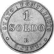 Italy 1 Soldo Pius IX 1866 R XXI KM# 1372.1 STATO PONTIFICIO 5 CENT 1 SOLDO R coin reverse Italy 1 Soldo Pius IX 1866 R XXI KM# 1372.1 STATO PONTIFICIO 5 CENT 1 SOLDO R coin reverse