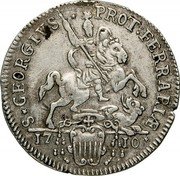 Italy Testone Clement XI Bust left 1710 X KM# 112 S GEORGIVS PROT FERRARIÆ 17 10 coin reverse Italy Testone Clement XI Bust left 1710 X KM# 112 S GEORGIVS PROT FERRARIÆ 17 10 coin reverse