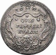 Italy Testone Clement XI 1717 KM# 122 QVIS PAVPER AVARVS 17 17 FER RAR coin reverse Italy Testone Clement XI 1717 KM# 122 QVIS PAVPER AVARVS 17 17 FER RAR coin reverse