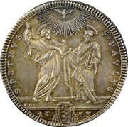 Italy Testone Clemente XIV 1773 1773-V KM# 1021 S PETRVS S PAVLVS 17 73 coin reverse Italy Testone Clemente XIV 1773 1773-V KM# 1021 S PETRVS S PAVLVS 17 73 coin reverse