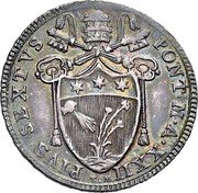 Italy Testone Pius VI St. Peter and Andrew 1796 1796-XXII KM# 1048 PIVS SEXTVS PONT M A XV coin obverse Italy Testone Pius VI St. Peter and Andrew 1796 1796-XXII KM# 1048 PIVS SEXTVS PONT M A XV coin obverse
